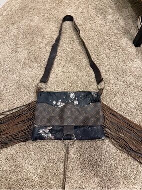 Handcrafted Genuine Leather Fringe Crossbody w/ Authentic Louis Vuitton Leather